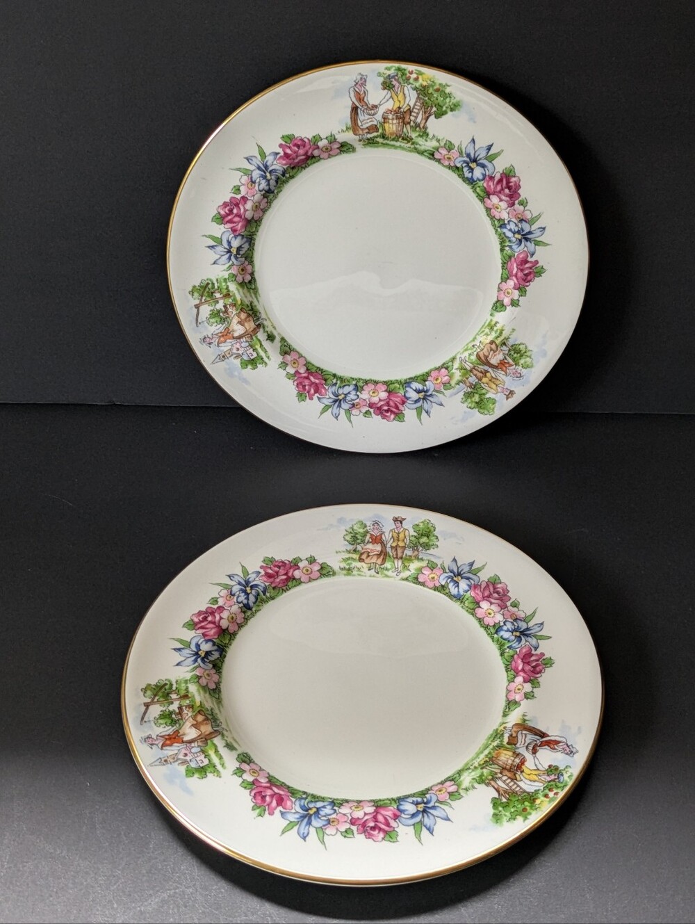 Crown Staffordshire Evangeline's Arcadian Gardens 2 Salad Plates Vintage 1930's